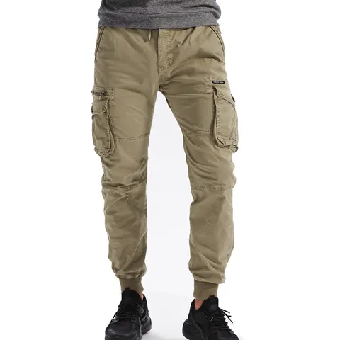 Pantalon Cargo Décontracté pour Hommes Multi-Poches Couleur Unie Pantalon en Coton Mode Urbaine Extérieure Coupe Droite Jogger Bottoms