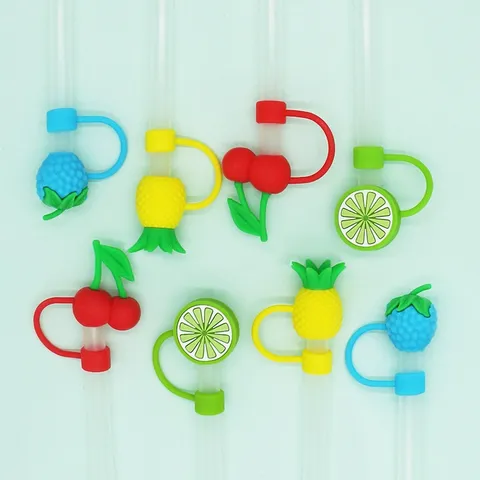Cute Fruit Silicone Straw Toppers Reusable Straw Cover Dustproof Straw Plug For Tumbler Cups Accessories