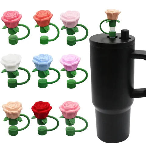 Silicone Rose Straw Cover Dustproof Cute Flower Straw Cap Reusable Drinking Straw Accessories For Tumblers Cup