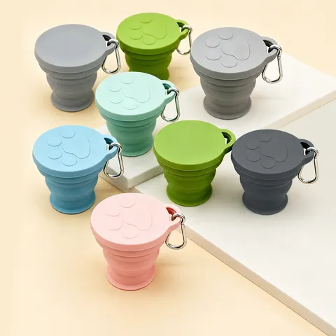 Portable Collapsible Silicone Water Cup 180ml Cat Claw Travel Drinking Cup Telescopic Folding Mug With Metal Hook