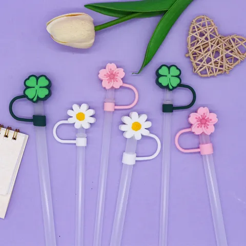 Cute Silicone Straw Cap Flower Dust Plug Reusable Straw Protector Cover Decorative Accessories For Drinkware