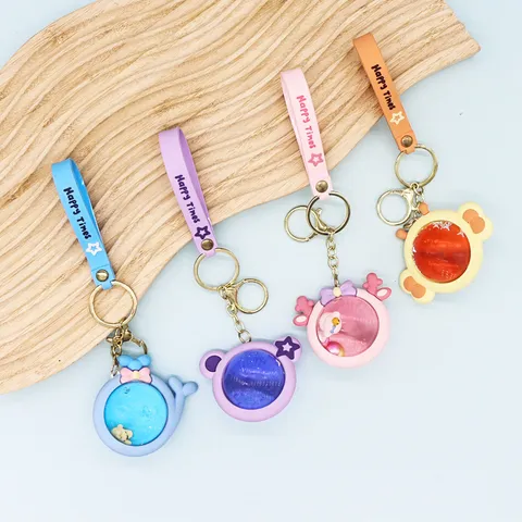 Transparent Crystal Liquid Keychain Cute Quicksand Key Ring With Silicone Strap Portable Bag Pendant
