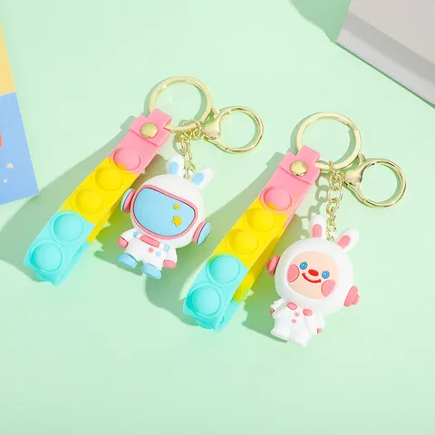 Cute Cartoon Space Rabbit Keychain Creative 3D PVC Astronaut Key Ring Bag Pendant