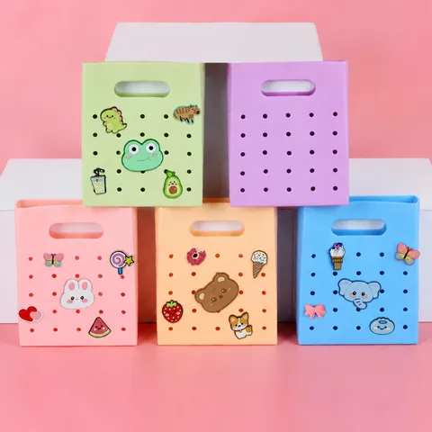 Silicone Square Coin Purse Cartoon Hole Handbag Portable Earphone Key Storage Bag Daily Makeup Pouch