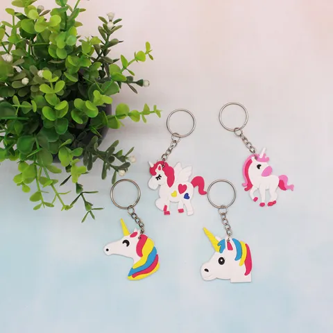 Cute Cartoon Unicorn PVC Soft Rubber Keychain Animal Key Ring Bag Pendant Fashion Accessories For Kids