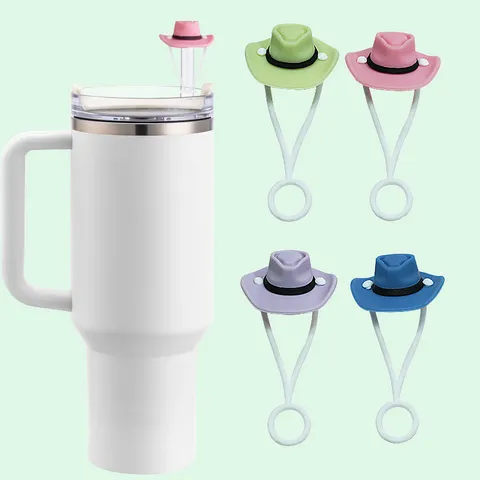 Cute Cowboy Hat Silicone Straw Cover Dust Plug Reusable Straw Protector Cap For Wide Straws Drinking Cup Accessories