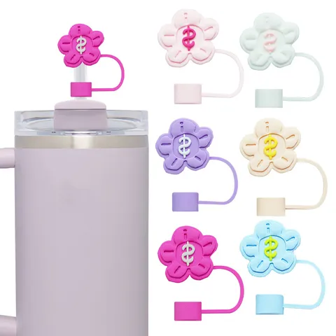 Housse de Paille Fleur en PVC Bouchon Anti-Poussière Mignon Signe Dollar Capuchon de Paille Accessoires de Boisson pour Gobelets Tasses