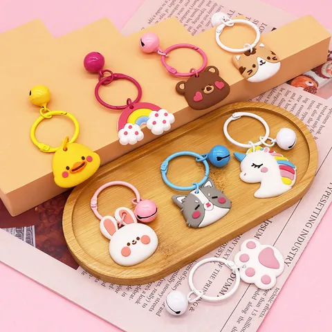 Schattige Cartoon PVC Sleutelhanger Macaron Bel Sleutelhanger Tas Hanger Dier Bloem Smiley Sleutelhanger Voor Vrouwen Kinderen Cadeau
