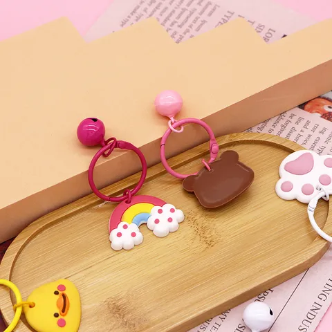 Schattige Cartoon PVC Sleutelhanger Macaron Bel Sleutelhanger Tas Hanger Dier Bloem Smiley Sleutelhanger Voor Vrouwen Kinderen Cadeau
