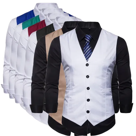 Ανδρικό Επαγγελματικό Casual Γιλέκο Κοστουμιού Slim Fit V-Neck Μονομερές Επίσημο Γιλέκο Για Γάμο Πάρτι