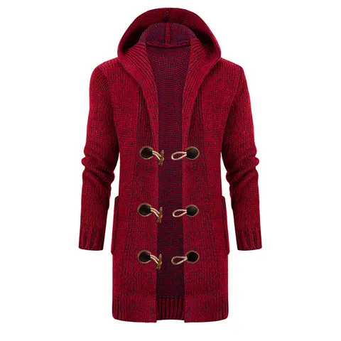 Men Casual Hooded Cardigan Sweater Long Sleeve Knit Outerwear Button Closure Fashion Winter Men Clothing