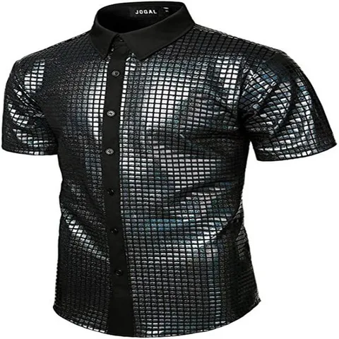 Men's Vintage Seventies Disco Party Sequined Shirt And Pants Set Shiny Nightclub Stage Performance Costume