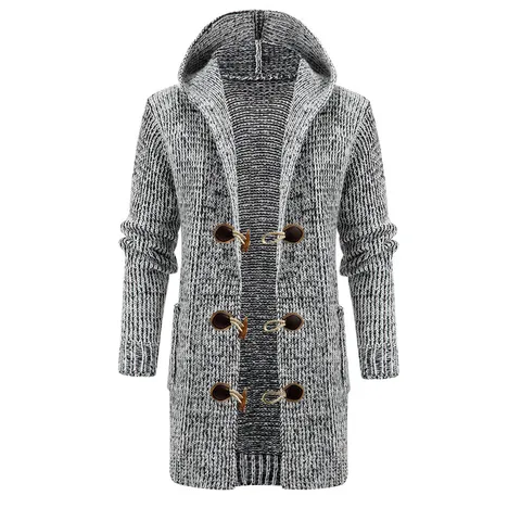 Men Casual Hooded Cardigan Sweater Long Sleeve Knit Outerwear Button Closure Fashion Winter Men Clothing