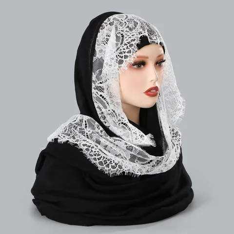 Femme Modal Écharpe Long Châle Enveloppement Avec Bordure En Dentelle Élégante Couleurunie Mode Polyvalent Écharpe De Cou
