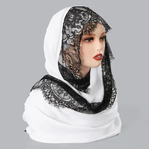 Femme Modal Écharpe Long Châle Enveloppement Avec Bordure En Dentelle Élégante Couleurunie Mode Polyvalent Écharpe De Cou