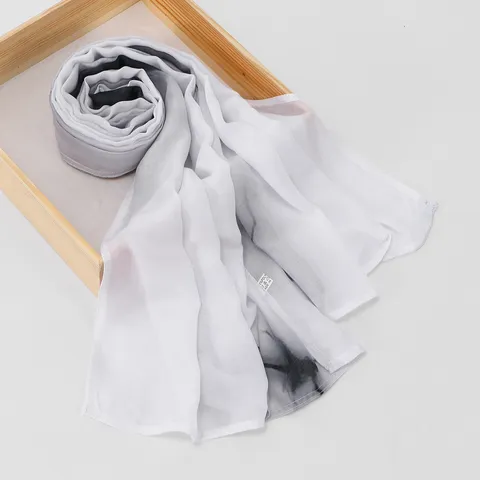 Womens Fashion Long Scarf Lightweight Voile Digital Printed Ink Gradient Shawl Casual Versatile Neck Scarf