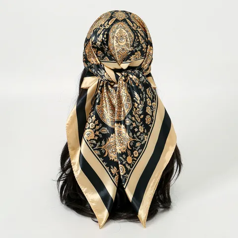 Femmes Mode Vintage Paisley Satin Foulard Carre Foulard Chic Bandeau De Cheveux Pour Trajet Quotidien Et Style Elegant