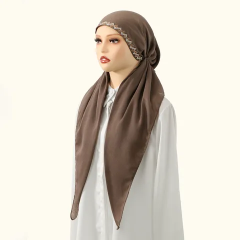Bonnet Turban Ethnique en Strass Rhombique pour Femmes Foulard Élastique Malaisie Queue Longue Hijab en Polyester