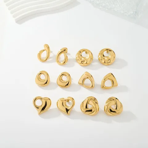 Pendientes Botón Acero Inoxidable Irregular Hueco Redondo Nicho Diseño Texturizado Corazón Geométrico Oro Metálico Pendientes Mujer Joyería