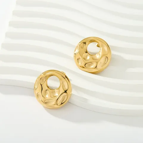Pendientes Botón Acero Inoxidable Irregular Hueco Redondo Nicho Diseño Texturizado Corazón Geométrico Oro Metálico Pendientes Mujer Joyería