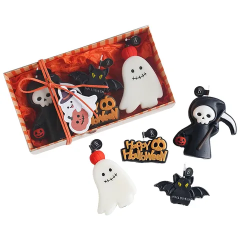Halloween Duftkerze Geschenkbox Sojawachsmischung Handgegossen Karikatur Lustig Kürbis Geist Sensenmann Skelett Augapfel Kerzen Tischdeko Party Geschenke
