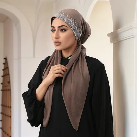 Women's Versatile Solid Color Hotfix Rhinestone Polyester Blend Headscarf Hat Fashion Soft Daily Turban