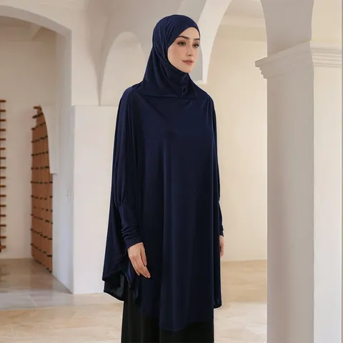 Vestito Musulmano Casual da Donna Manica Lunga con Cappuccio Abaya Tinta Unita Vestito Maxi Largo con Copricapo Abbigliamento Islamico