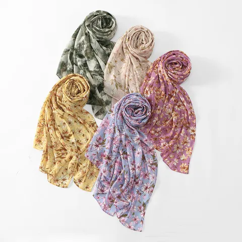 Écharpe en Mousseline pour Femmes Imprimé Floral Léger Longue Châle Protection Solaire