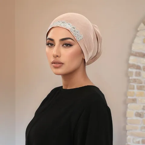 Women's Polyester Turban Hat Hotfix Rhinestone Versatile Beanie Cap Stylish Comfort Daily Headwear For Ladies