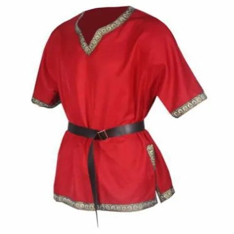 Men's Medieval Renaissance V-Neck Short Sleeve Costume Top Renaissance Cosplay Stage Performance Shirt