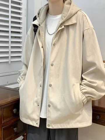 Chaqueta con Capucha Holgada y Casual para Hombre Estilo Falso Dos Piezas Tendencia Americana Moda Manga Larga Cremallera Chaqueta Cargo