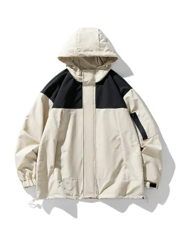 Heren Kleurenblok Met Capuchon Jas Herfst Winter Winddicht Waterdicht Outdoor Sport Casual Jas