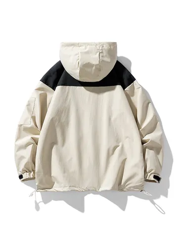 Heren Kleurenblok Met Capuchon Jas Herfst Winter Winddicht Waterdicht Outdoor Sport Casual Jas
