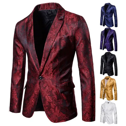 Blazer Casual de Damasco de Palacio para Hombre Un Botón Moda Slim Fit Chaqueta de Traje de Negocios Elegante Abrigo de Fiesta
