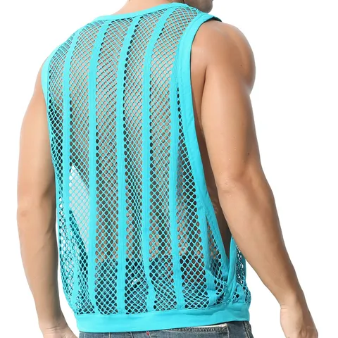 Canotta da Uomo Sexy in Rete Traforata Estate Casual Slim Fit Smanicato Gilet Muscolare Allenamento Palestra Maglia