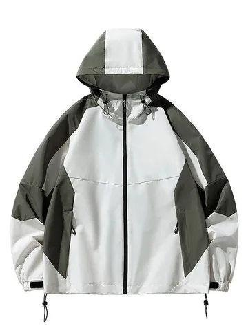 Men's Outdoor Waterproof Windproof Softshell Jacket Casual Color Block Hooded Sportswear Coat For Hiking Camping