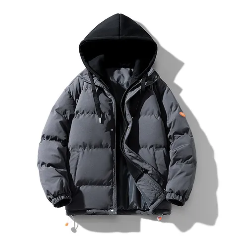 Herren Winter Verdickte Gepolsterte Jacke Falscher Zweiteiler Mit Kapuze Mantel Lässig Lose Japanische Streetwear Oberbekleidung
