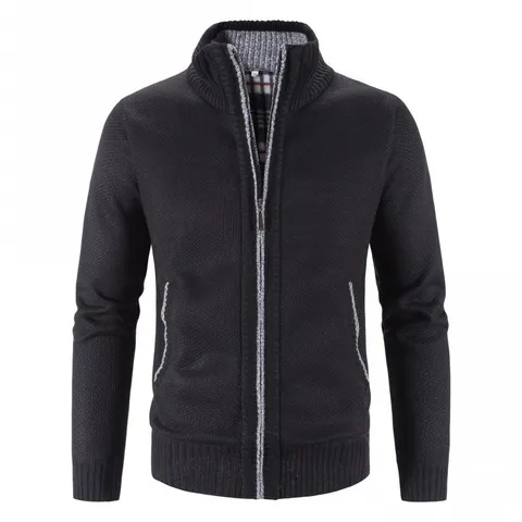Cardigan Pull Thermique d'Hiver pour Hommes en Polaire Épais Col Montant Fermeture Éclair Tricot Manteau Décontracté à Manches Longues