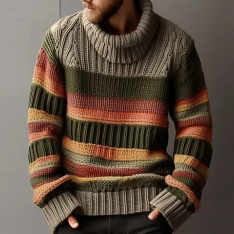 Maglione Collo Alto Uomo Inverno Blocco Colore Maglia Lavorata a Maglia Casual Manica Lunga Top Termico Abbigliamento Taglie Forti