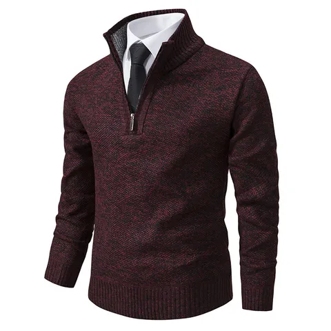 Men's Casual Half-Zip Mock Neck Knit Sweater Winter Warm Long Sleeve Fleece Lined Pullover Business Casual Top