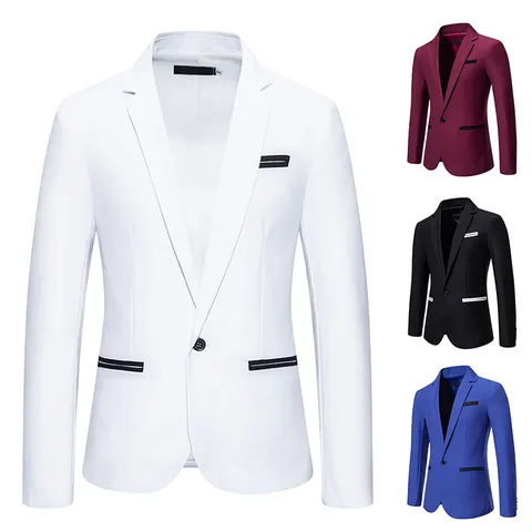 Men's Casual Slim Fit Linen Suit Jacket Single Button Notched Lapel Blazer With Contrast Pocket Trim For Wedding Party Business