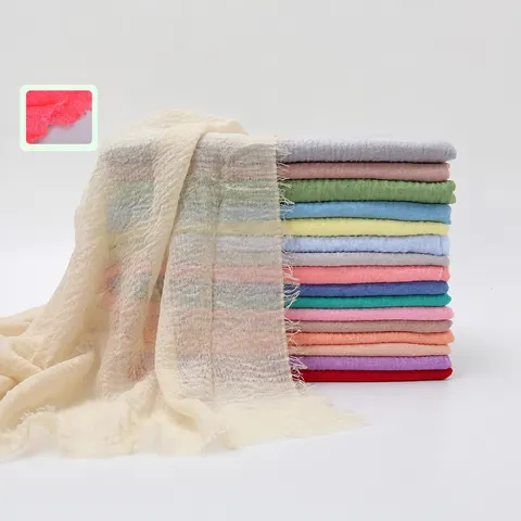 Écharpe Longue Uni en Polyester Froissé Bord à Franges Chle Modal Léger pour Femmes Quotidien