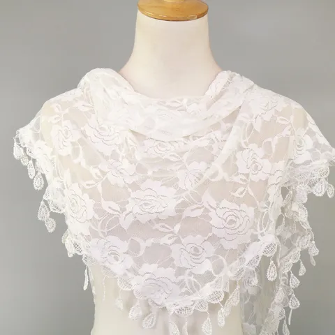 Women Fashion Lace Triangle Scarf Floral Hollow Out Tassel Shawl Elegant Daily Headwear Accessories