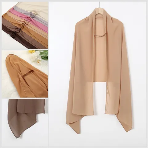 Femmes Musulmane Turban en Mousseline Perle Foulard Sangle Élastique Réglable Couleur Unie Couvre-chef Polyvalent Châle de Mode