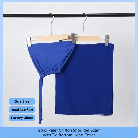 Ensemble Châle en Mousseline Couleur Unie et Bonnets Intérieur avec Sangle pour Femmes Hijab Voile Style Ethnique