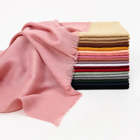 Femme Couleur Unie Coton Écharpe Bord Frangé Châle Polyvalent Foulard Léger Quatre Saisons Accessoires de Mode