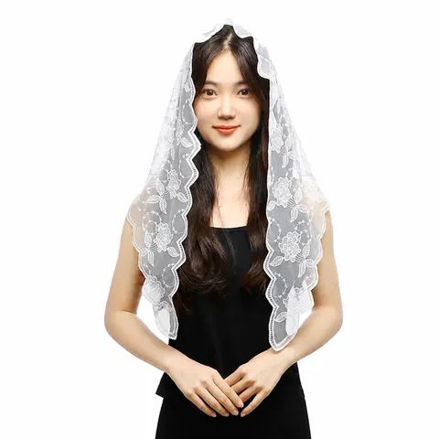 Femme Dentelle Foulard Triangle Floral Creux Couvre-chef Mode Chauffe-cou Polyester Dentelle Voile Foulard Pour Quotidien