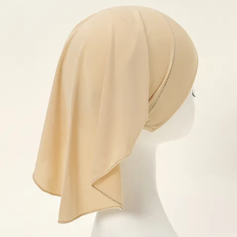 Solid Color Crystal Hemp Muslim Inner Cap For Women Breathable Elastic Hijab Cap Daily Casual Stretch Headwear