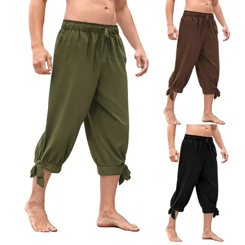 Men's Vintage Renaissance Medieval Casual Drawstring Loose Knee Length Shorts Elastic Waist Party Costume Shorts