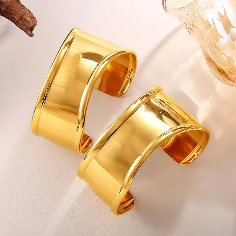 Modern Irregular Geometric C-Shape Cuff Bracelet For Women Wide Stainless Steel Open Bangle Fashion Jewelry Gift